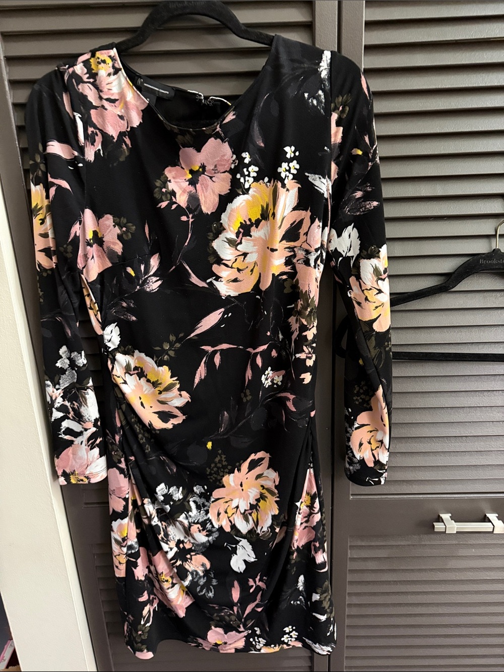 INC International Concepts Black Midi Dress with Pink and Cream Florals